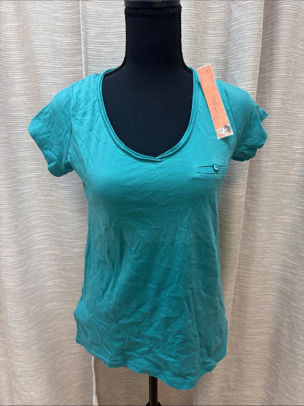 Eddie Bauer Women’s Teal Short Sleeve V-Neck Tee with Pocket Detail